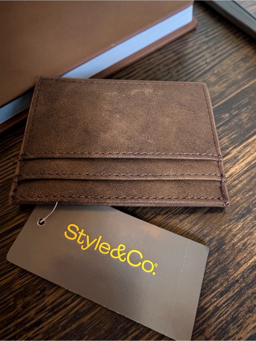 Style & Co Metallic Chocolate Card Holder in Soft Faux Leather (NWT)